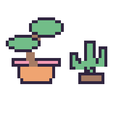Pixel art Bonsaï et Cactus kawaii 16 × 16, grille 40 × 40