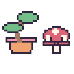 Pixel art Bonsaï et Champignon kawaii 16 × 16, grille 40 × 40