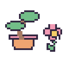 Pixel art Bonsaï et Fleur kawaii 16 × 16, grille 40 × 40