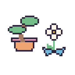 Pixel art Bonsaï et Marguerite avec un nœud, grille 48 × 48
