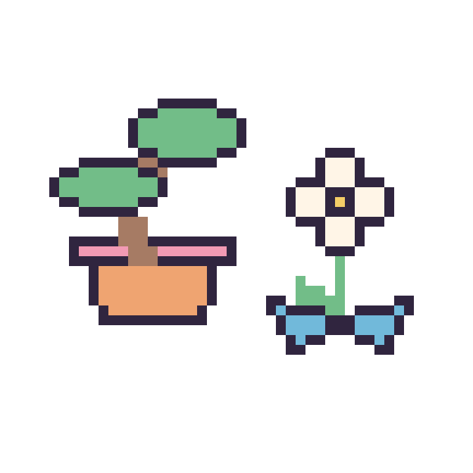 Modèle de pixel art Bonsaï et Marguerite avec un nœud sur une grille de 48 par 48 cases