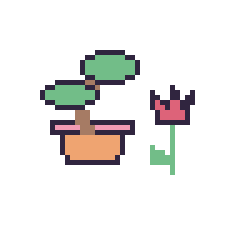 Pixel art Bonsaï et Tulipe tige fleurie, grille 48 × 48
