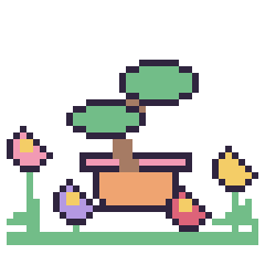 Pixel art Bonsaï dans le jardin, grille 40 × 40