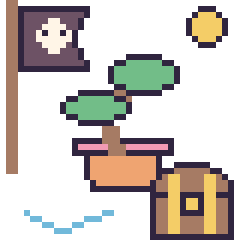 Pixel art Bonsaï en aventure pirate, grille 40 × 40