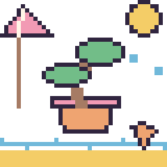 Pixel art Bonsaï à la plage, grille 40 × 40