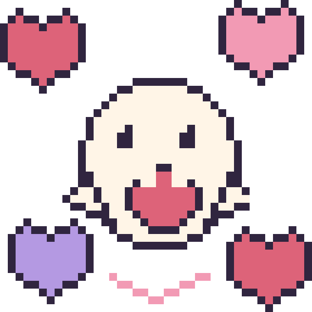 Modèle de pixel art Boo avec des cœurs sur une grille de 40 par 40 cases