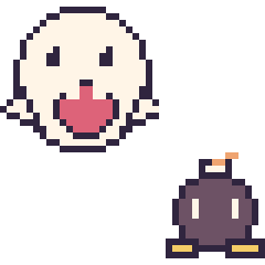 Pixel art Boo et Bob-omb mini, grille 40 × 40