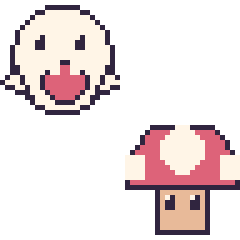 Pixel art Boo et Champignon Mario, grille 48 × 48