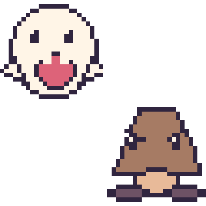 Modèle de pixel art Boo et Goomba sur une grille de 48 par 48 cases