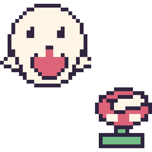 Modèle de pixel art Boo et Plante Piranha mini sur une grille de 40 par 40 cases
