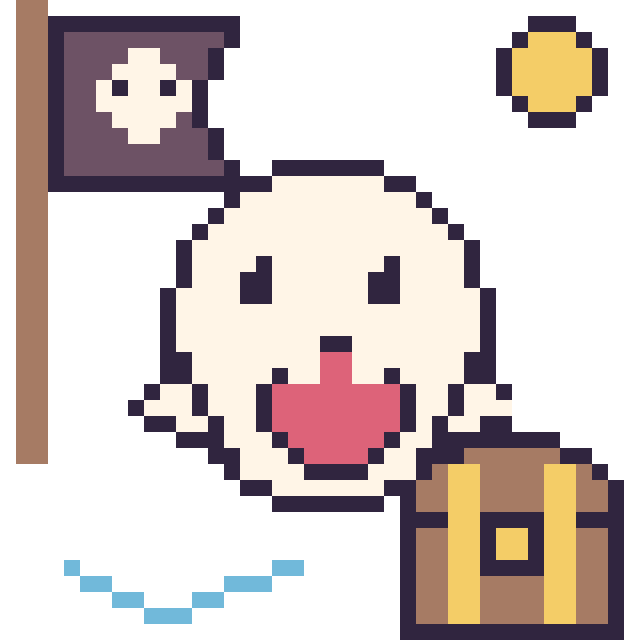 Modèle de pixel art Boo en aventure pirate sur une grille de 40 par 40 cases