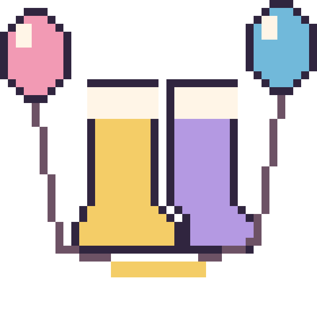 Modèle de pixel art Bottes avec des ballons sur une grille de 40 par 40 cases