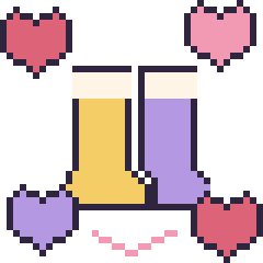 Pixel art Bottes avec des cœurs, grille 40 × 40