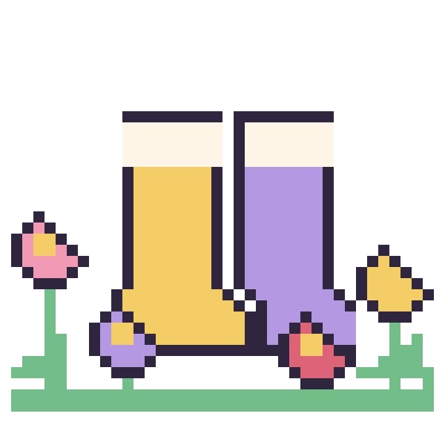 Modèle de pixel art Bottes dans le jardin sur une grille de 40 par 40 cases