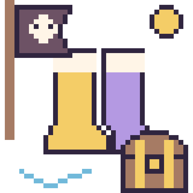 Modèle de pixel art Bottes en aventure pirate sur une grille de 40 par 40 cases
