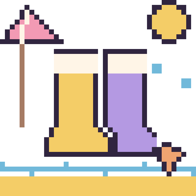 Modèle de pixel art Bottes à la plage sur une grille de 40 par 40 cases