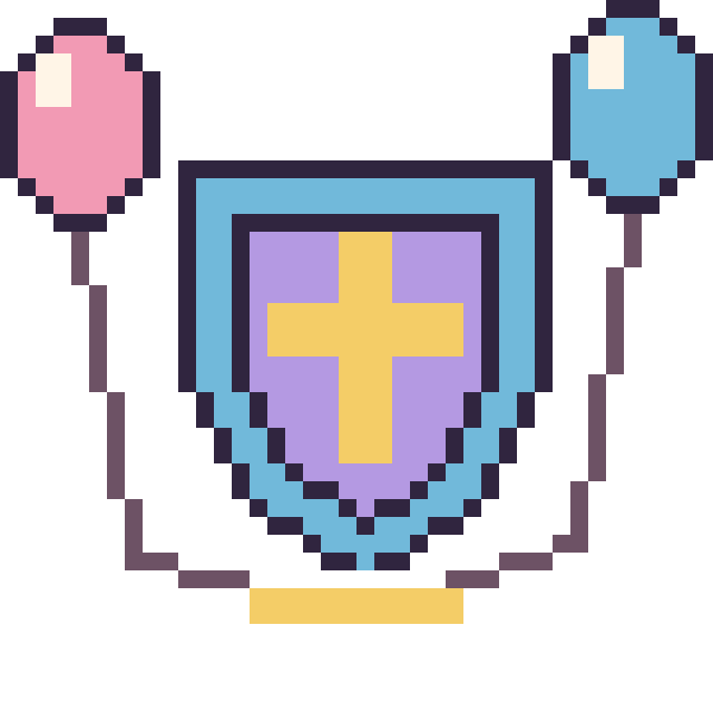 Modèle de pixel art Bouclier avec des ballons sur une grille de 40 par 40 cases