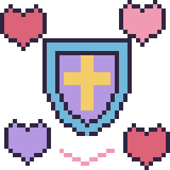 Pixel art Bouclier avec des cœurs, grille 40 × 40