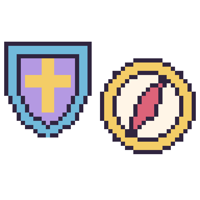 Modèle de pixel art Bouclier et Boussole sur une grille de 48 par 48 cases