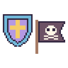 Pixel art Bouclier et Drapeau pirate, grille 48 × 48