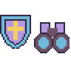 Pixel art Bouclier et Jumelles, grille 48 × 48