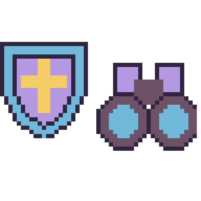 Modèle de pixel art Bouclier et Jumelles sur une grille de 48 par 48 cases