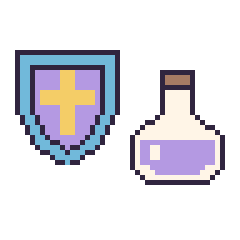 Pixel art Bouclier et Potion, grille 48 × 48