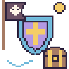 Pixel art Bouclier en aventure pirate, grille 40 × 40