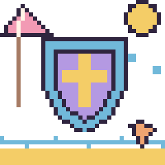 Pixel art Bouclier à la plage, grille 40 × 40