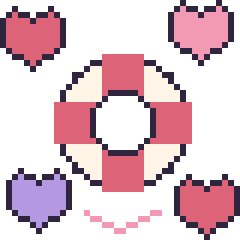 Pixel art Bouée avec des cœurs, grille 40 × 40