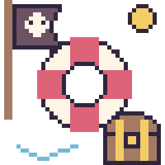 Pixel art Bouée en aventure pirate, grille 40 × 40