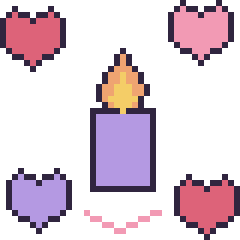 Pixel art Bougie avec des cœurs, grille 40 × 40