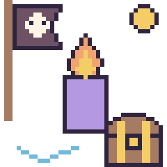 Pixel art Bougie en aventure pirate, grille 40 × 40
