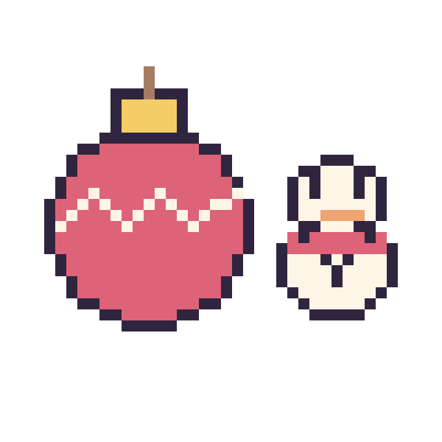 Modèle de pixel art Boule de Noël et Bonhomme de neige kawaii 16 × 16 sur une grille de 40 par 40 cases