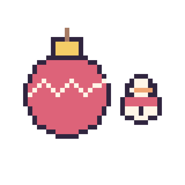 Modèle de pixel art Boule de Noël et Bonhomme de neige simple 12 × 12 sur une grille de 40 par 40 cases