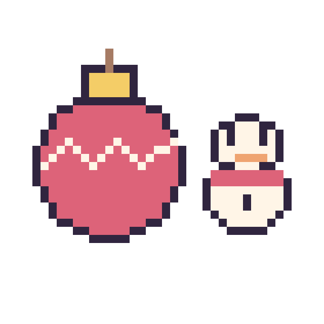 Modèle de pixel art Boule de Noël et Bonhomme de neige simple 16 × 16 sur une grille de 40 par 40 cases