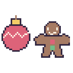 Pixel art Boule de Noël et Bonhomme en pain d'épices, grille 48 × 48