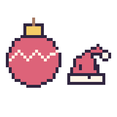 Pixel art Boule de Noël et Bonnet de Noël kawaii 16 × 16, grille 40 × 40