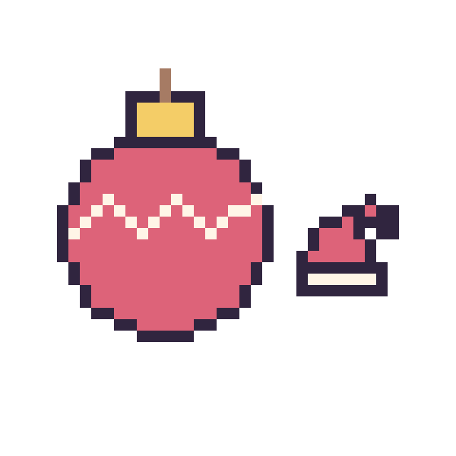 Modèle de pixel art Boule de Noël et Bonnet de Noël simple 10 × 10 sur une grille de 40 par 40 cases