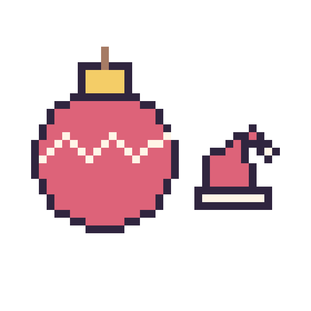 Modèle de pixel art Boule de Noël et Bonnet de Noël simple 12 × 12 sur une grille de 40 par 40 cases