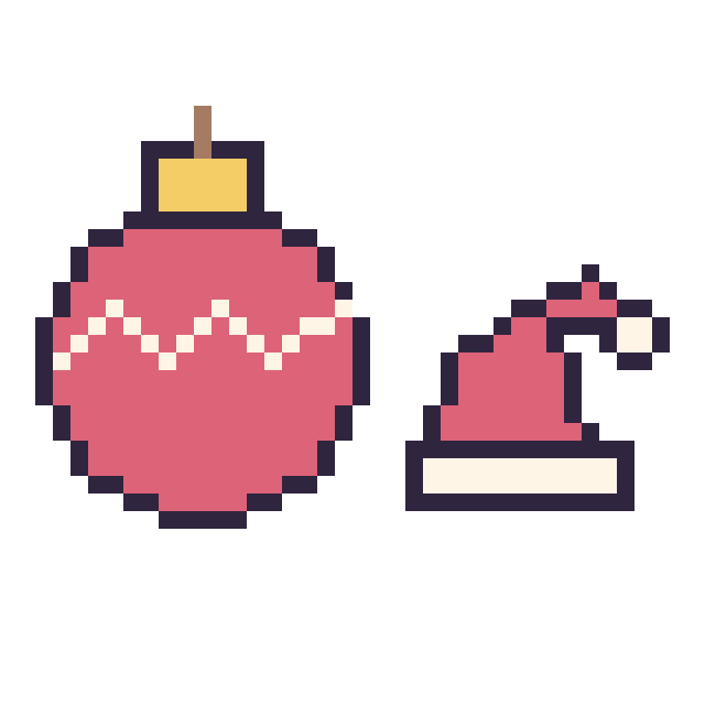 Modèle de pixel art Boule de Noël et Bonnet de Noël simple 16 × 16 sur une grille de 40 par 40 cases