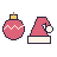 Pixel art Boule de Noël et Bonnet de Noël, grille 48 × 48