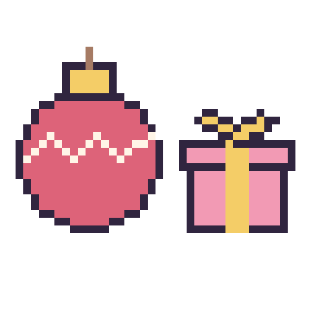Modèle de pixel art Boule de Noël et Cadeau simple 16 × 16 sur une grille de 40 par 40 cases