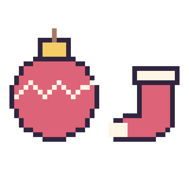Modèle de pixel art Boule de Noël et Chaussette de Noël simple 16 × 16 sur une grille de 40 par 40 cases