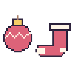 Pixel art Boule de Noël et Chaussette de Noël, grille 48 × 48