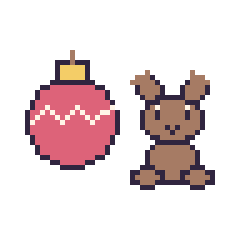 Pixel art Boule de Noël et Renne assis, grille 48 × 48