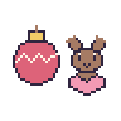 Pixel art Boule de Noël et Renne avec un cœur, grille 48 × 48
