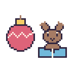 Pixel art Boule de Noël et Renne avec un livre, grille 48 × 48