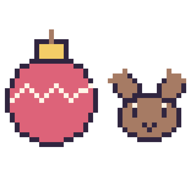 Modèle de pixel art Boule de Noël et Renne en portrait sur une grille de 40 par 40 cases