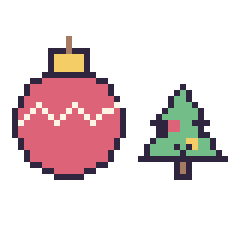 Pixel art Boule de Noël et Sapin de Noël kawaii 16 × 16, grille 40 × 40